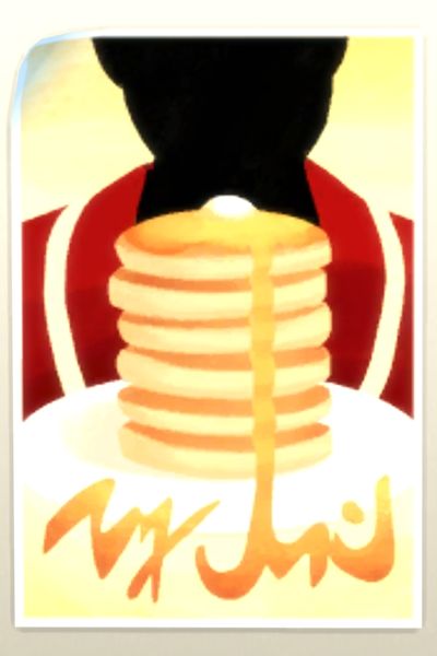 A screenshot from The Sims 4 showing the city poster named Every Pancake Tells a Lie
