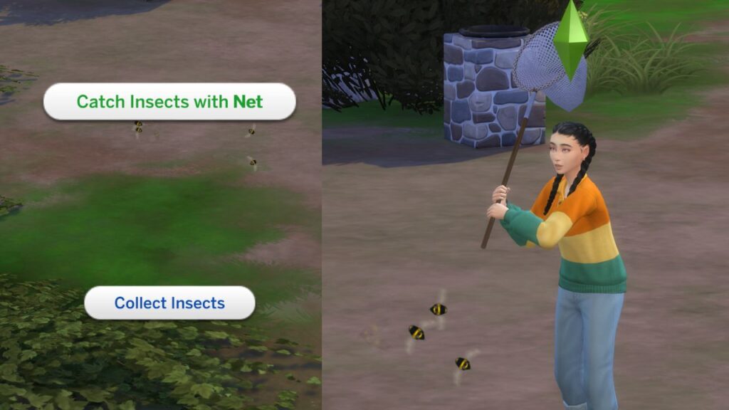 A screenshot from The Sims 4 showing how to get insects
