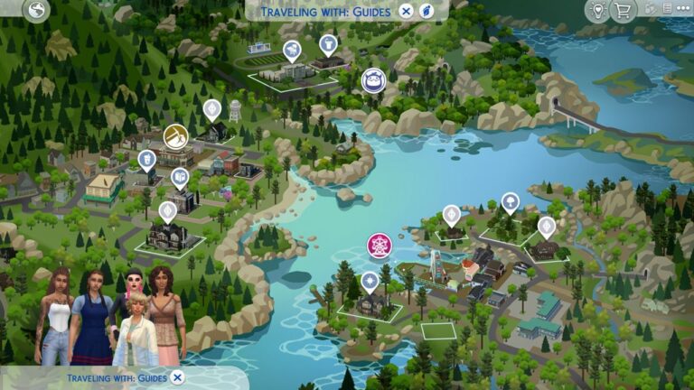 A screenshot from The Sims 4 showing the map of copperdale