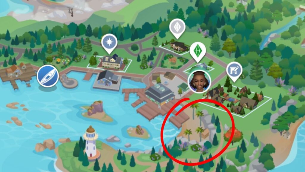 A screenshot from The Sims 4 showing the location of the Cordelian butterfly on a map