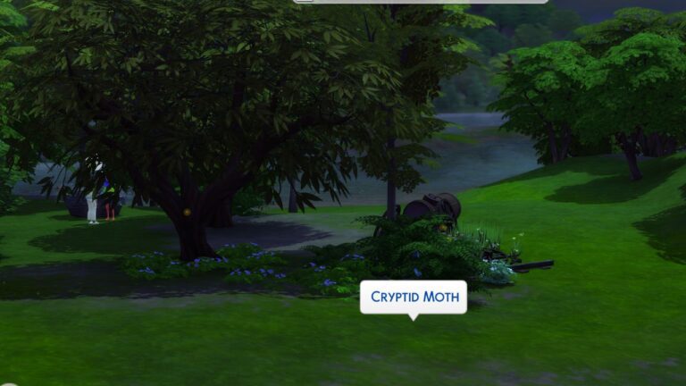 A screenshot from The Sims 4 showing where you can find the Cryptid Moth