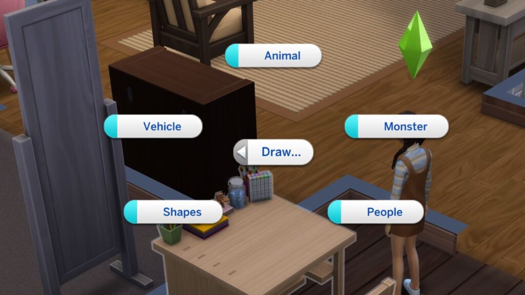 A screenshot from The Sims 4 showing the options of what to draw on an activity table