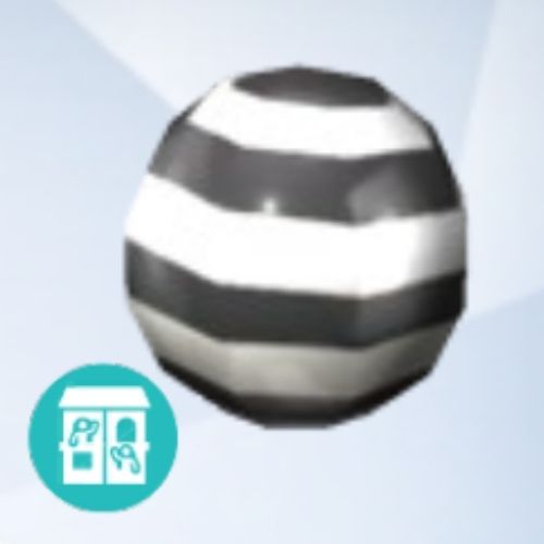 A screenshot from The Sims 4 showing a grey background with an enlarged image of a marble with a black and white striped design 