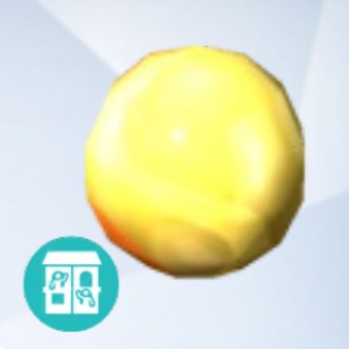 A screenshot from The Sims 4 showing a grey background with an enlarged image of a marble with a yellow design 