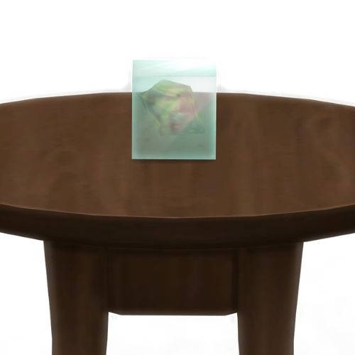 A screenshot from The Sims 4 showing a dark brown table with a Firaxium element in a square on top