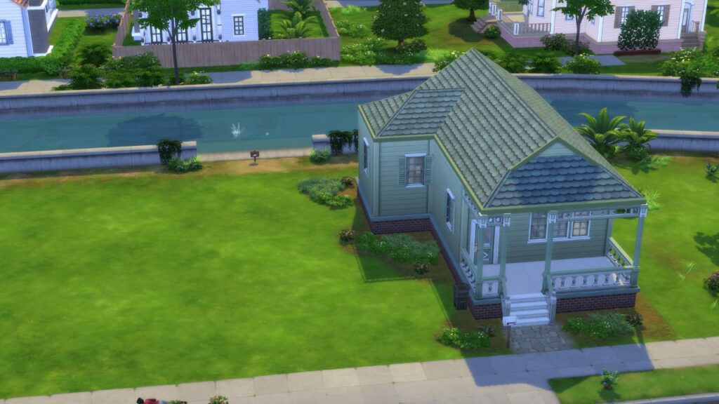 A screenshot from The Sims 4 showing the location of a fishing spot beside the bargain bend lot