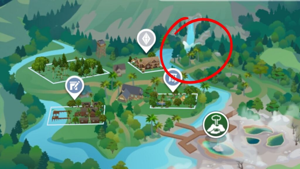 A screenshot from The Sims 4 showing the location of the Glasswing Butterfly on a map