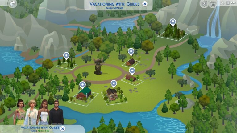 A screenshot from The Sims 4 showing the map of granite falls