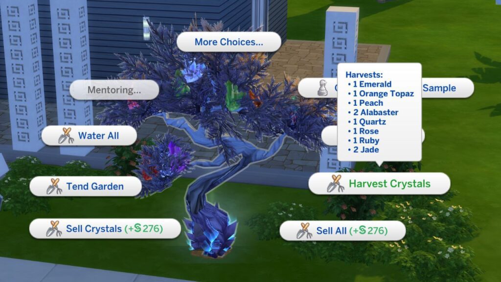 A screenshot from The Sims 4 showing what you get when you harvest crystals