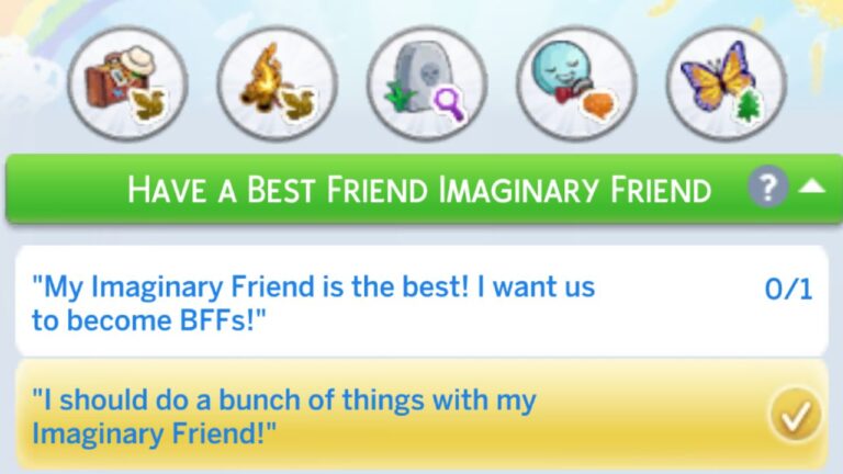 A screenshot from The Sims 4 showing the have a best friend imaginary friend tasks
