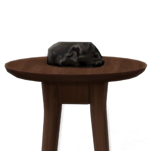A screenshot from The Sims 4 showing a brown wooden table with Heavy Metal on Top