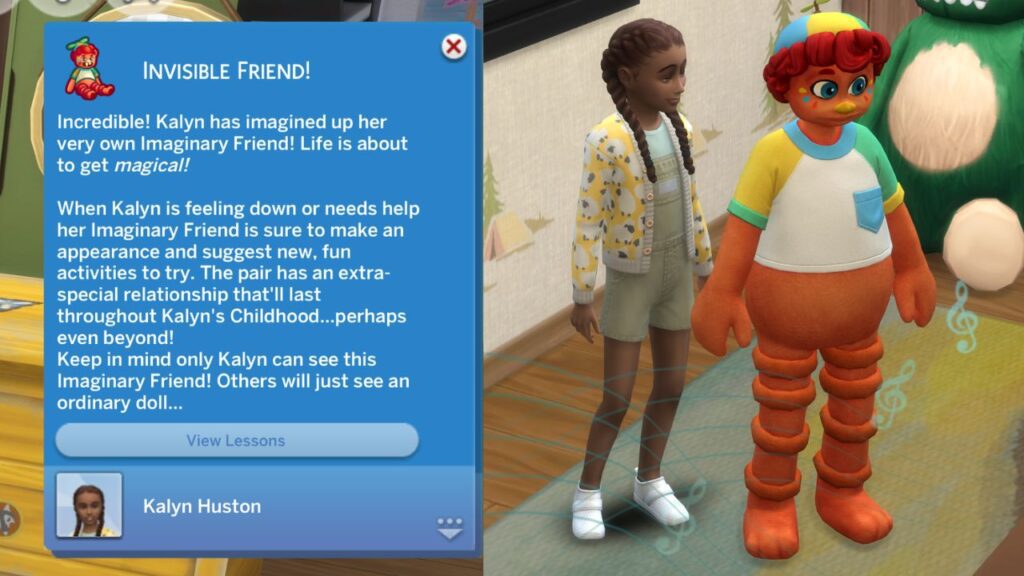 A screenshot from The Sims 4 showing the notification you get when you turn a doll into an imaginary friend 