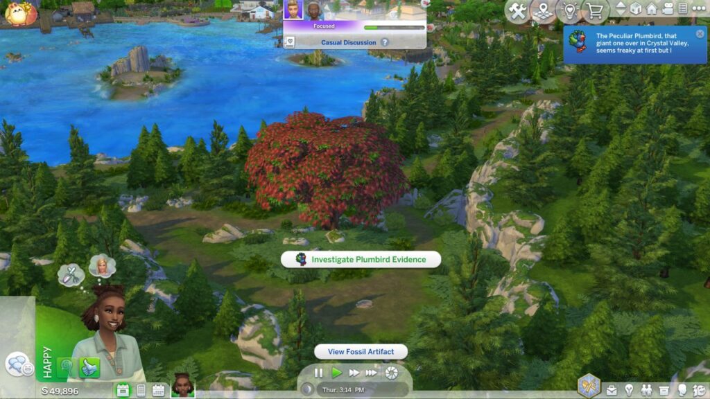 A screenshot from The Sims 4 showing the location of the Plumbird Evidence in Jellyfish Junction 