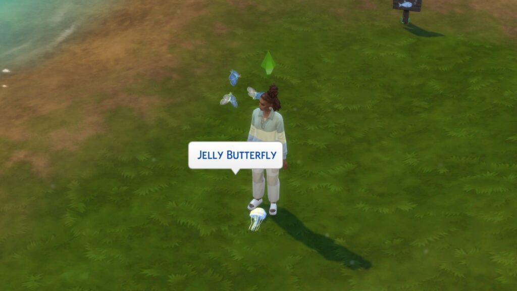 A screenshot from The Sims 4 showing how to catch a Jelly Butterfly