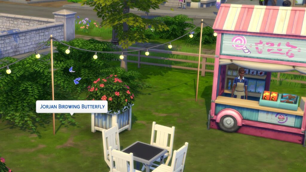 A screenshot from The Sims 4 showing where to find the Jorjan Birdwing Butterfly