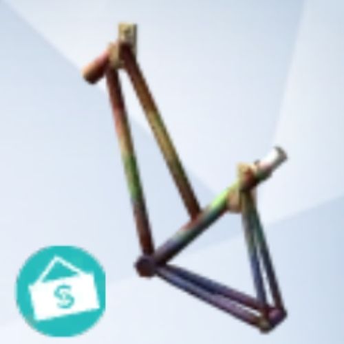 A screenshot from The Sims 4 with a grey background and a bicycle frame