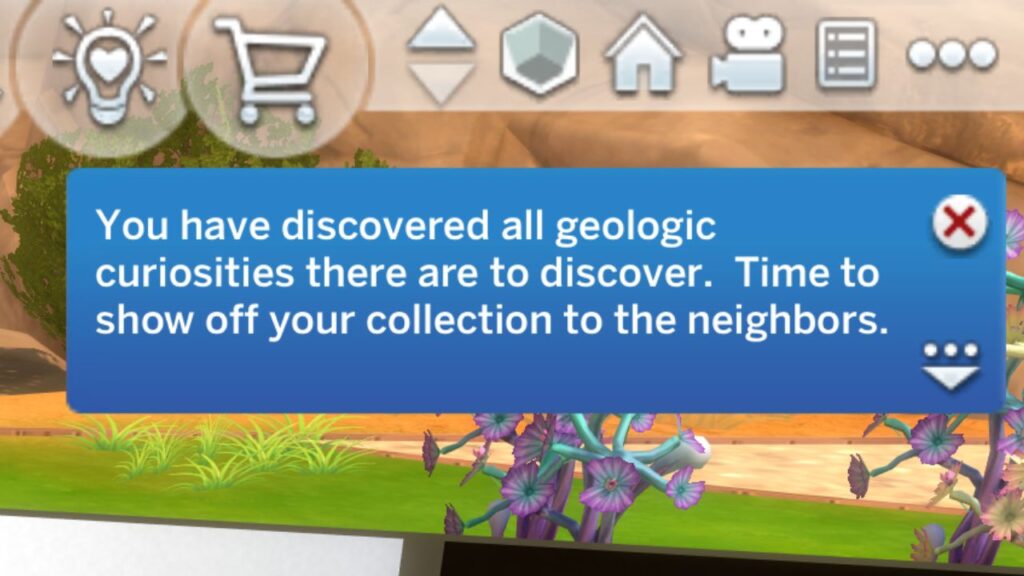 A screenshot from The Sims 4 showing the notification you get when you finish the metals collection