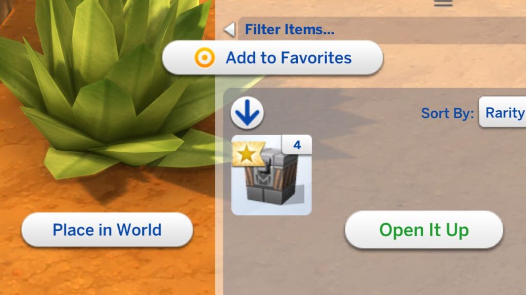 A screenshot from The Sims 4 showing how to open a time capsule to find a my sim trophy