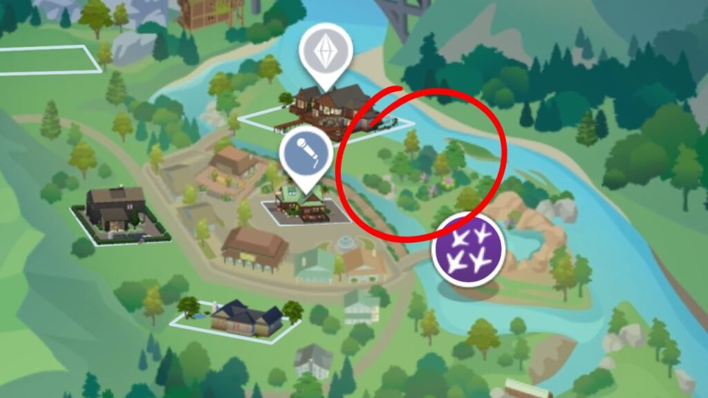 A screenshot from The Sims 4 showing where to find the Peculiar Plumbird and cryptid moth