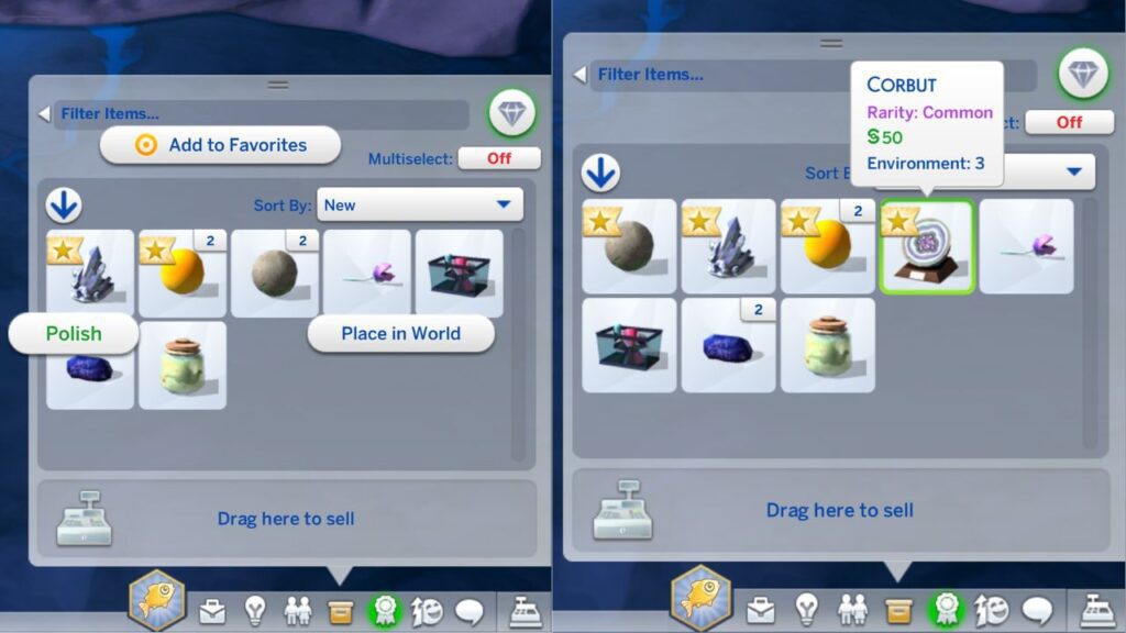A screenshot from The Sims 4 showing how to polish geodes