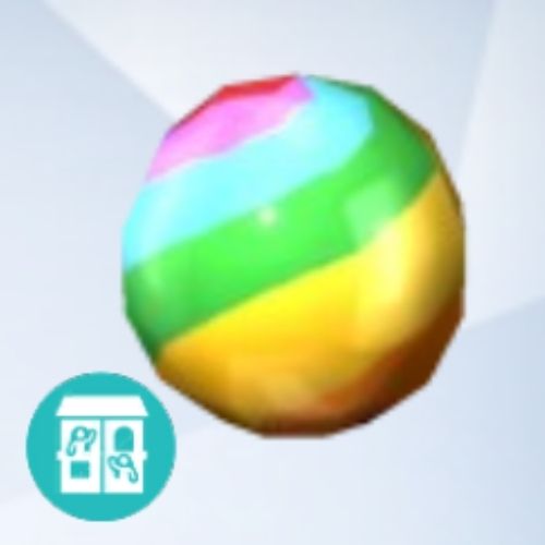 A screenshot from The Sims 4 showing a grey background with an enlarged image of a marble with a rainbow design 
