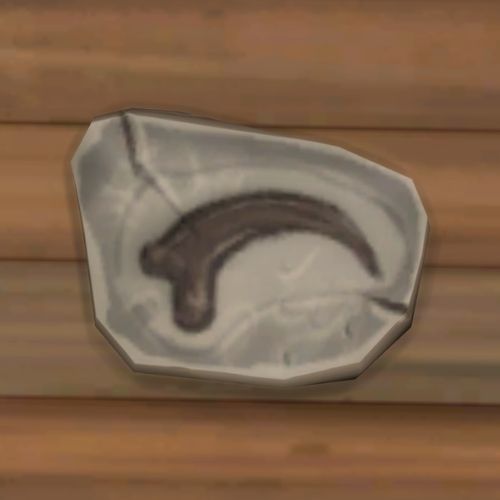 A screenshot from The Sims 4 showing a rock on the ground. On the rock is an image of a claw
