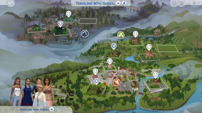 A screenshot from The Sims 4 showing the map of ravenwood