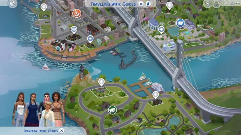 A screenshot from The Sims 4 of the map of San Sequoia