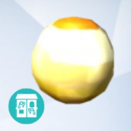 A screenshot from The Sims 4 showing a grey background with an enlarged image of a marble with a yellow and white design 