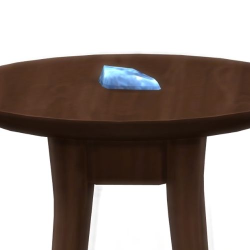 A screenshot from The Sims 4 showing a brown wooden table with socialite