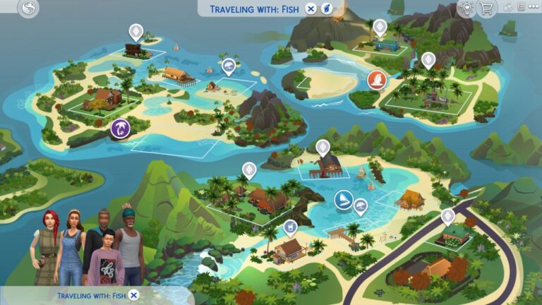 A screenshot from The Sims 4 showing the map of Sulani
