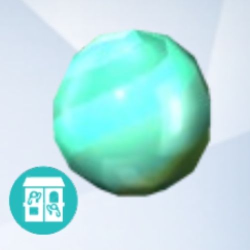A screenshot from The Sims 4 showing a grey background with an enlarged image of a marble with a blue and teal design 