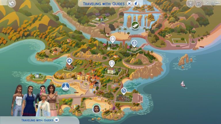 A screenshot from The Sims 4 showing the map of Tartosa