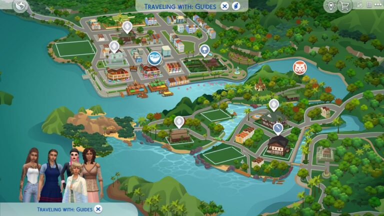 A screenshot from The Sims 4 showing the map of Tomarang