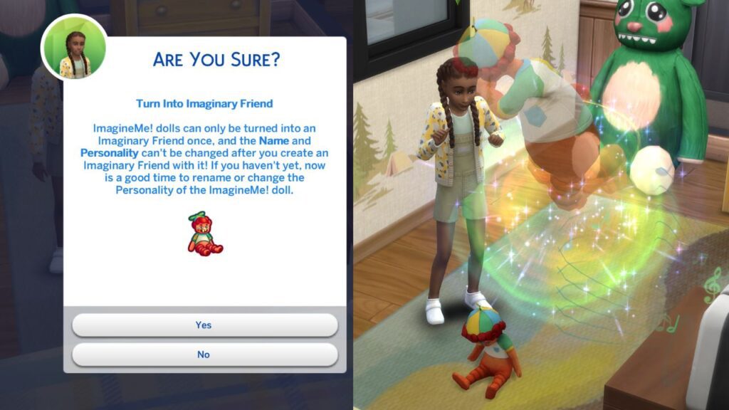 A screenshot from The Sims 4 showing the action card you get when you turn a doll into an action card. 