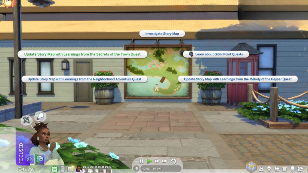 A screenshot from The Sims 4 showing how to update the story map 
