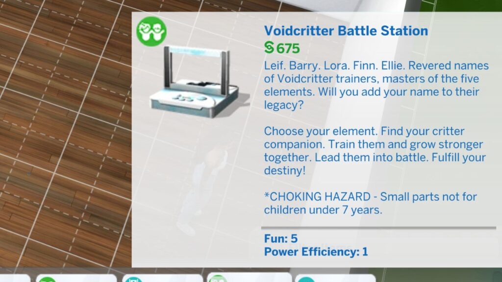 A screenshot from The Sims 4 showing the Voidcritter Battle Station in build mode