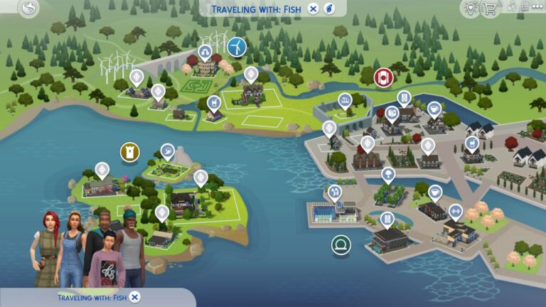 A screenshot from The Sims 4 showing the map of windenburg