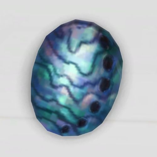 A screenshot from The Sims 4 showing a grey background and a blue and purple abalone shell on top 