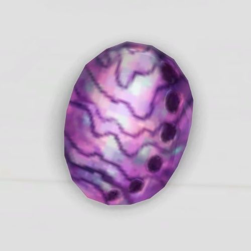 A screenshot from The Sims 4 showing a grey background and a purple abalone shell 