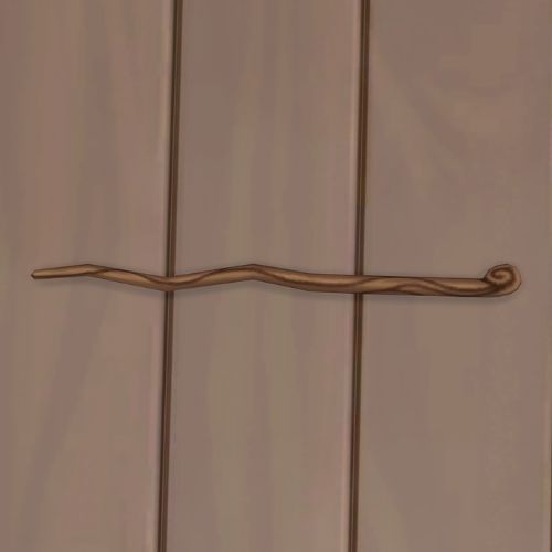 A screenshot from The Sims 4 showing a wooden floor with a wood wand with a twist