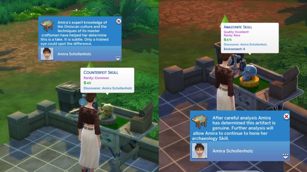 A screenshot from The Sims 4 showing a real versus authentic artifact