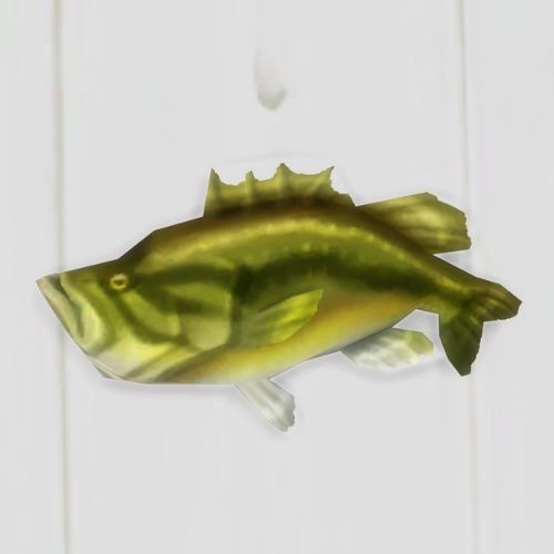 A screenshot from The Sims 4 showing a white floor with a bass fish