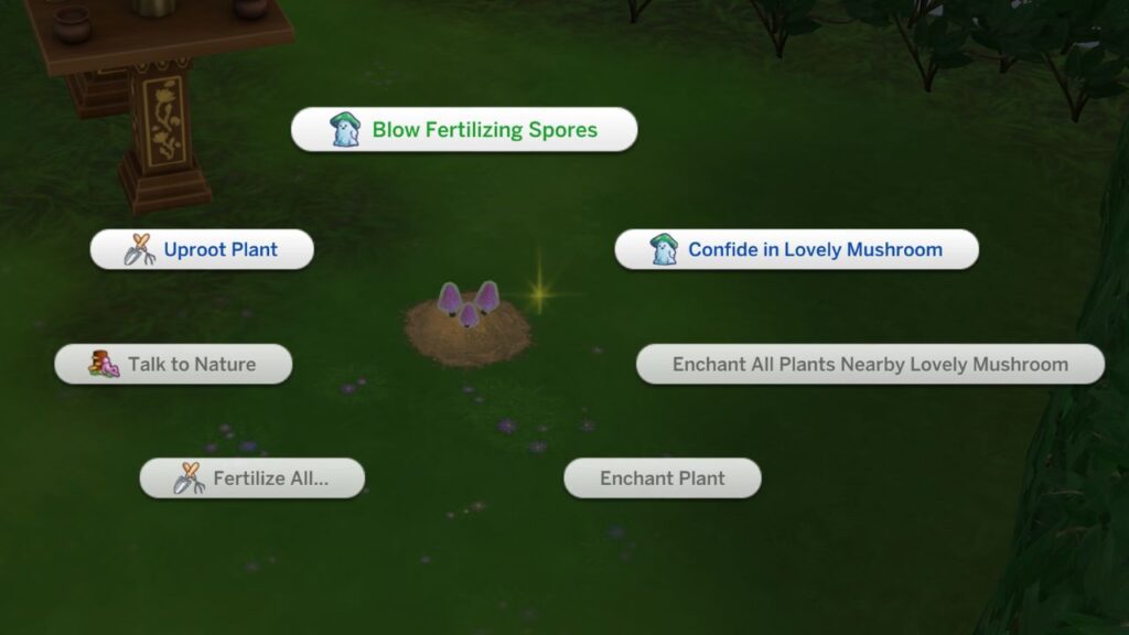 A screenshot from the sims 4 showing how a mold ghost can fertilize plants 