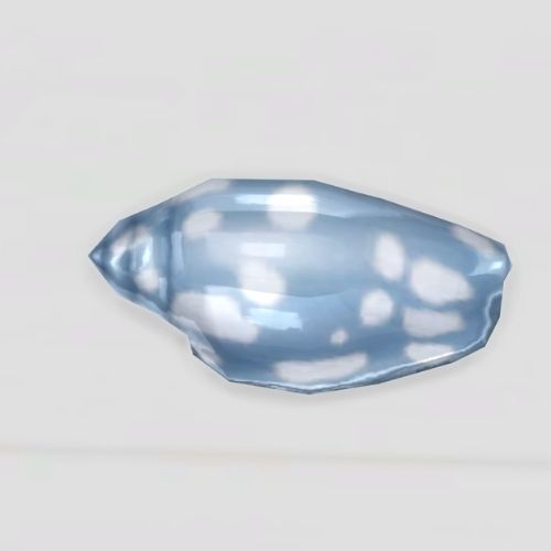 A screenshot from The Sims 4 showing a grey background and a blue spotted conch shell 
