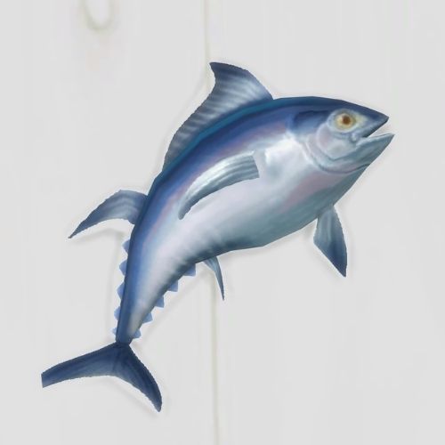 A screenshot from The Sims 4 showing a white floor with a bluefin tuna