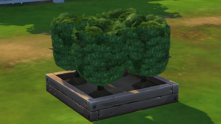 A screenshot from The Sims 4 showing four bonsai bud plants in a planter