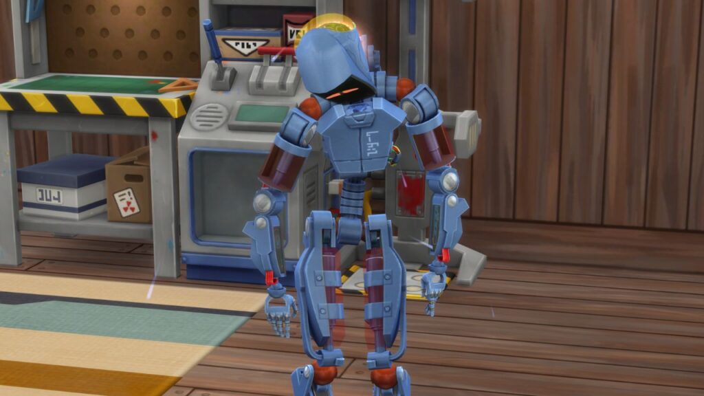 A screenshot from The Sims 4 showing a broken down servo 