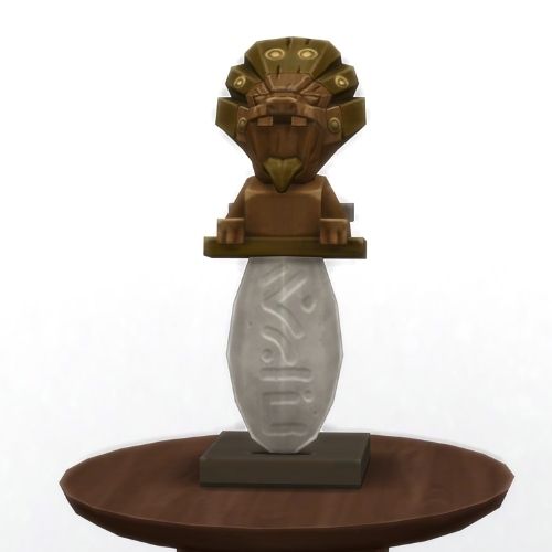 A screenshot from The Sims 4 showing a brown circle table and on top is a brown harvest knife