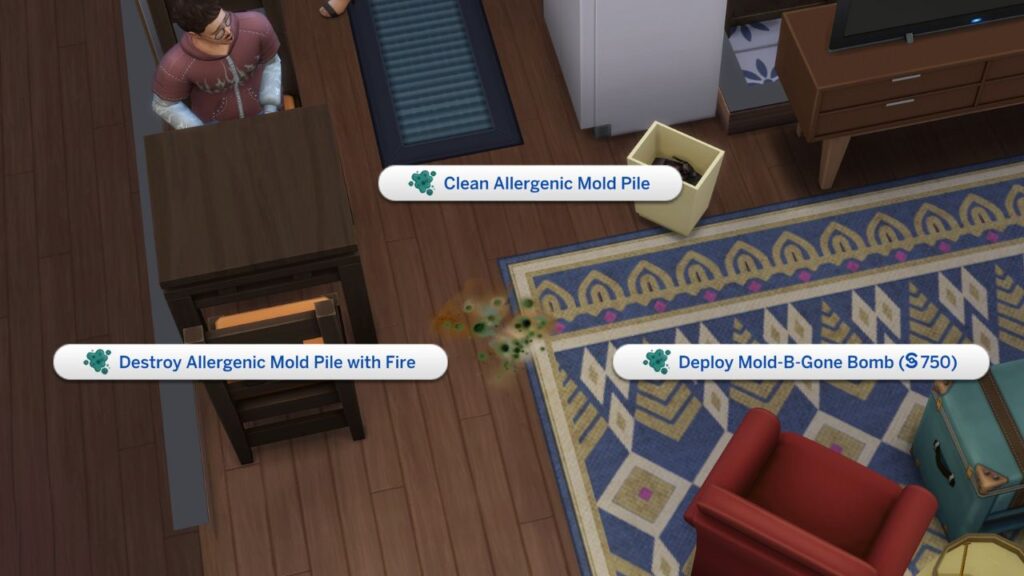 A screenshot from the sims 4 showing the options to remove mold 